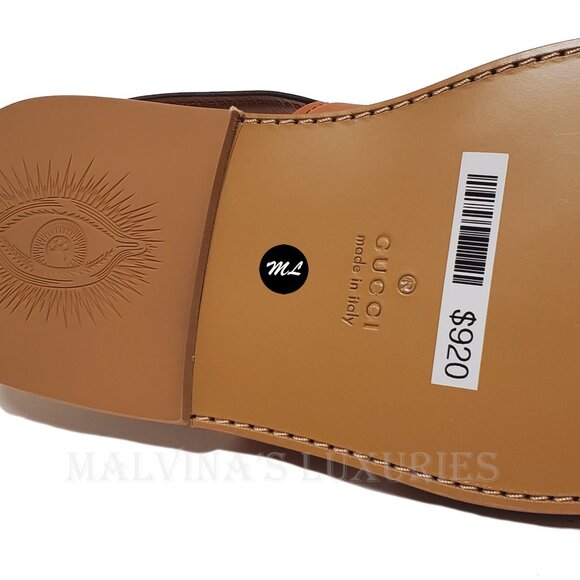 GUCCI SHOES MENS BROWN LEATHER CUTOUT INTERLOCKING G LOGO SANDALS sz 8 / 8.5 - Picture 15 of 16